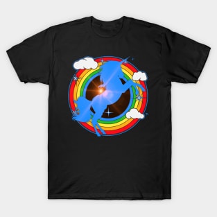 Unicorn with rainbow and stars clouds T-Shirt